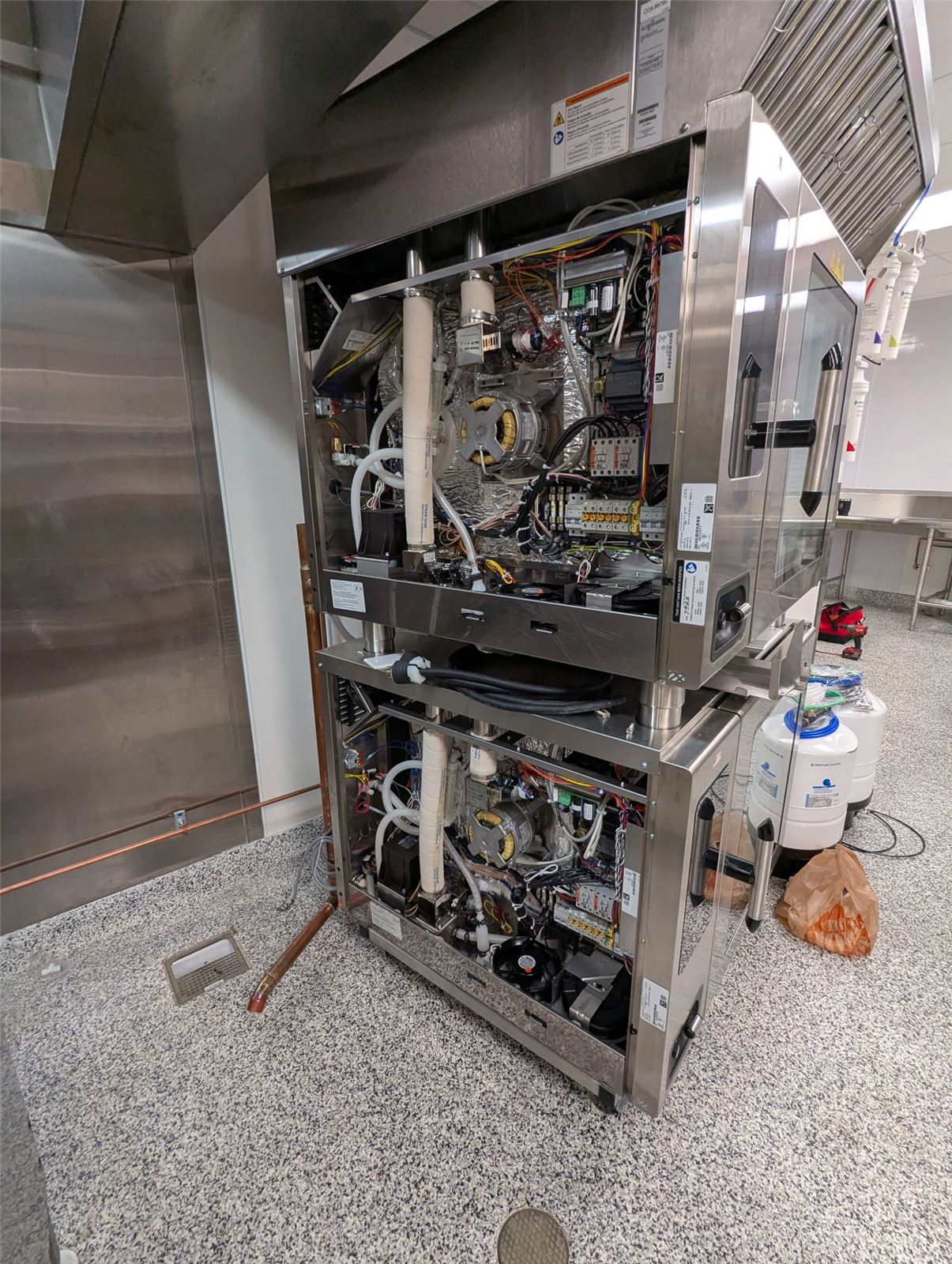 Commercial combi oven opened up for diagnosis and repair
